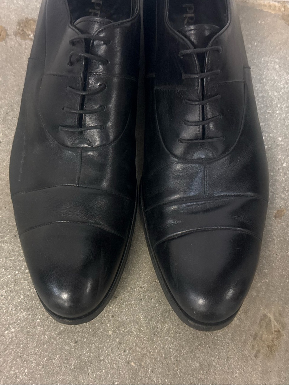AUTHENTIC PRADA MENS CAP-TOE LEATHER OXFORD DRESS SHOES, SIZE US 9.5, BLACK - Picture 6 of 16